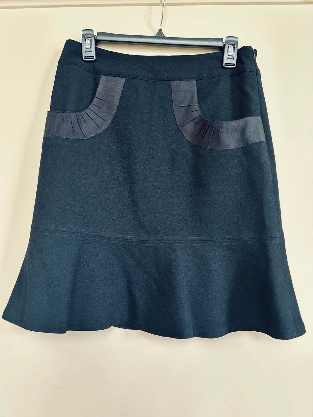 Etcetera Black Wool Ruffled Pocket Flounce Mini Skirt Size 4